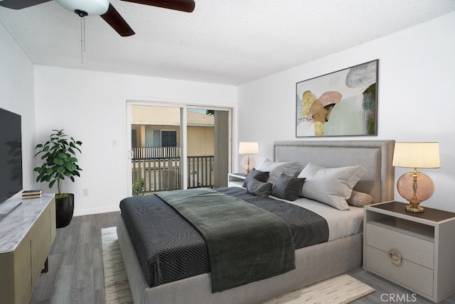 8131 Canby Ave Unit 5, Reseda, CA 91335 - bedroom with access to outside, wood finished floors, a ceiling fan, and a textured ceiling