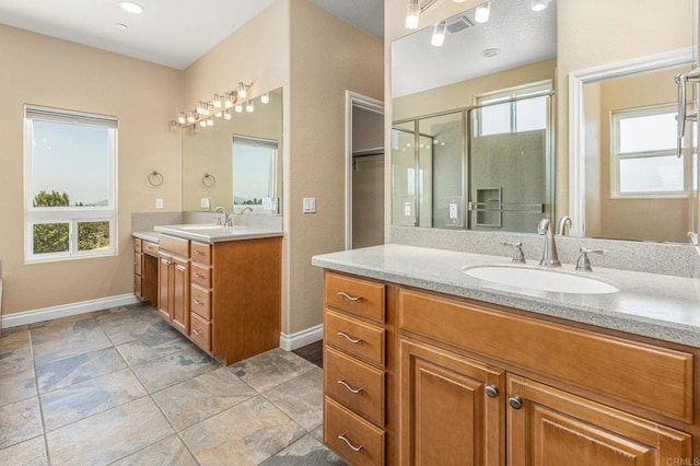 14694 Chaparral Slope Rd, Jamul, CA 91935 - bathroom with two vanities and a shower stall
