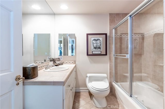 3541 Westfall Dr, Encino, CA 91436 - full bath featuring vanity, tile patterned flooring, enclosed tub / shower combo, and recessed lighting