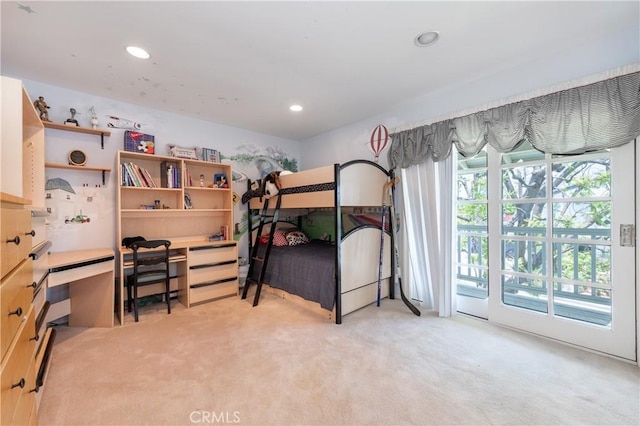 3541 Westfall Dr, Encino, CA 91436 - bedroom with light carpet, access to exterior, and recessed lighting
