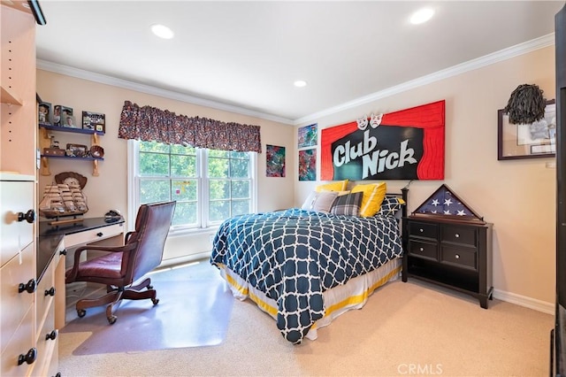 3541 Westfall Dr, Encino, CA 91436 - carpeted bedroom featuring ornamental molding and recessed lighting