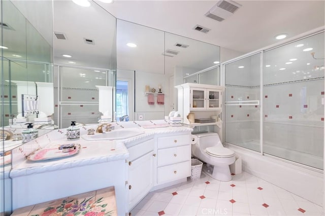 3541 Westfall Dr, Encino, CA 91436 - full bath with vanity, tile patterned floors, enclosed tub / shower combo, and recessed lighting