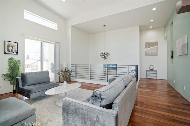 2623 Carnegie Ln, Redondo Beach, CA 90278 - living room with wood finished floors, a high ceiling, and recessed lighting