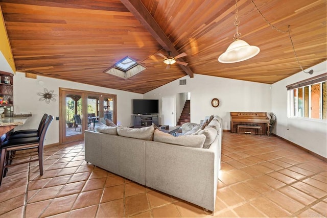 3204 Via Caliente Del Sol, Jamul, CA 91935 - living area with healthy amount of natural light, wood ceiling, light tile patterned floors, and a skylight