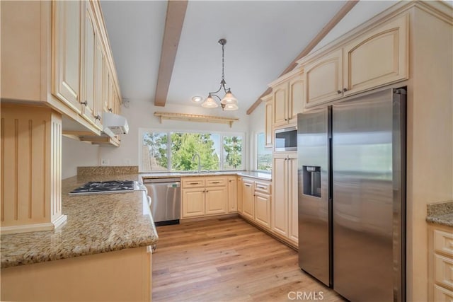 2239 Maystone Pl, Rowland Heights, CA 91748 - kitchen featuring stainless steel appliances, light wood-style flooring, a chandelier, range hood, and light stone countertops