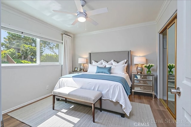 2239 Maystone Pl, Rowland Heights, CA 91748 - bedroom with wood finished floors, ornamental molding, and ceiling fan