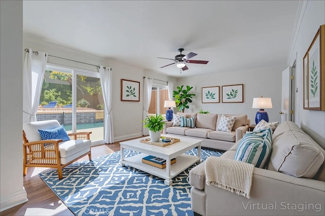 2239 Maystone Pl, Rowland Heights, CA 91748 - living area with wood finished floors and a ceiling fan