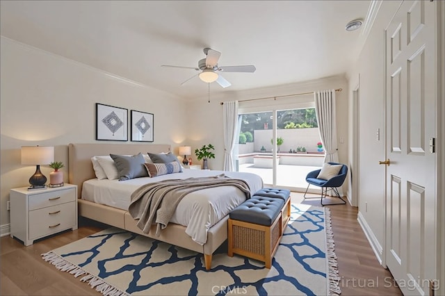 2239 Maystone Pl, Rowland Heights, CA 91748 - bedroom with access to exterior, wood finished floors, and ceiling fan