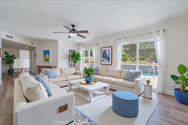2239 Maystone Pl, Rowland Heights, CA 91748 - living area featuring wood finished floors, healthy amount of natural light, and ceiling fan