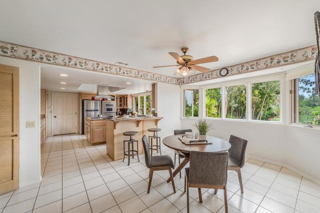 4678 Sun Vly, Del Mar, CA 92014 - dining room with a ceiling fan, healthy amount of natural light, light tile patterned flooring, and recessed lighting
