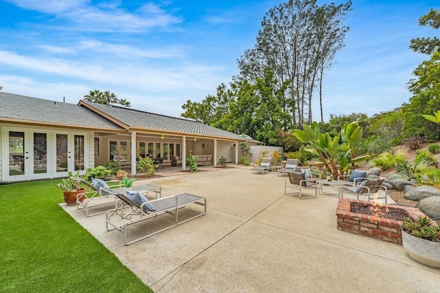4678 Sun Vly, Del Mar, CA 92014 - view of patio featuring french doors and a fire pit
