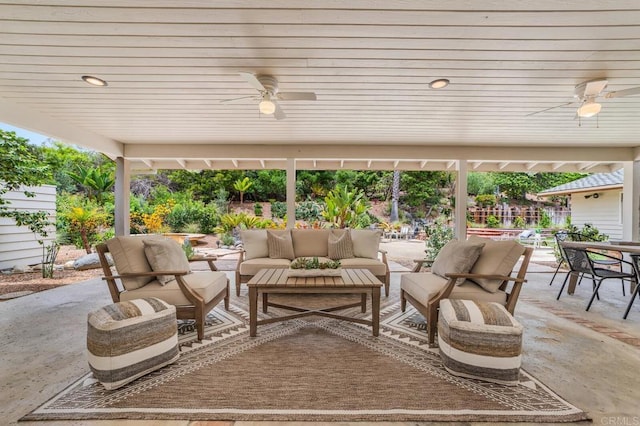 4678 Sun Vly, Del Mar, CA 92014 - view of patio featuring ceiling fan, an outdoor hangout area, and outdoor dining space