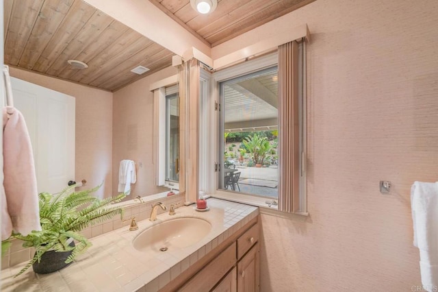 4678 Sun Vly, Del Mar, CA 92014 - bathroom with wood ceiling and vanity