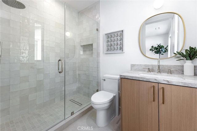 2206 Gates Ave Unit A, Redondo Beach, CA 90278 - bathroom featuring vanity, a shower stall, and tile patterned flooring
