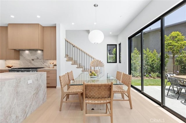 2206 Gates Ave Unit A, Redondo Beach, CA 90278 - dining space with light wood-type flooring, recessed lighting, and stairway
