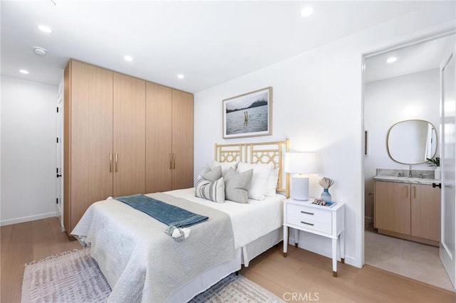 2206 Gates Ave Unit A, Redondo Beach, CA 90278 - bedroom featuring light wood finished floors, recessed lighting, and ensuite bath