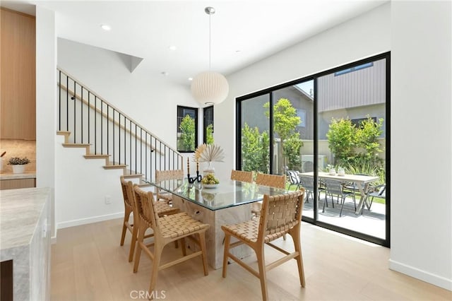 2206 Gates Ave Unit A, Redondo Beach, CA 90278 - dining room featuring light wood-type flooring, recessed lighting, and stairway