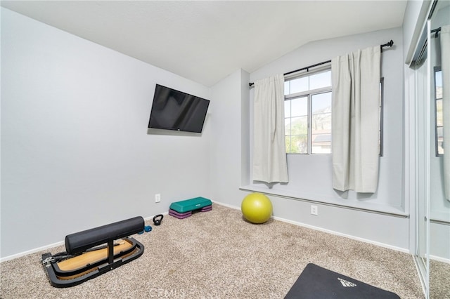 11718 Lucena Ave, Fontana, CA 92337 - exercise room with lofted ceiling and carpet floors