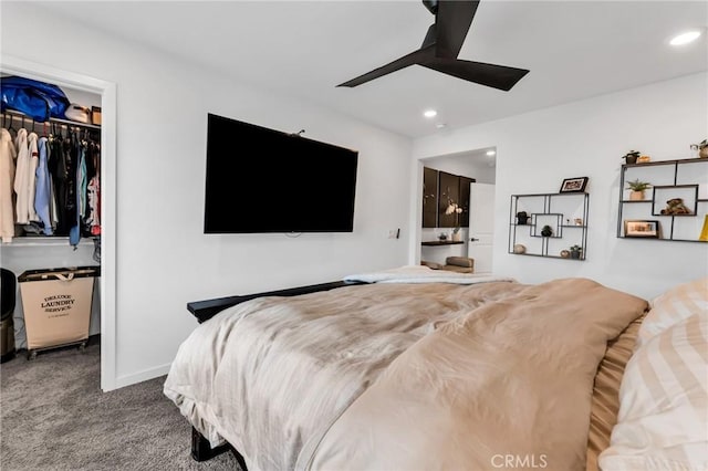 1446 Azalea Cir, Gardena, CA 90247 - carpeted bedroom with a spacious closet, a closet, recessed lighting, and a ceiling fan