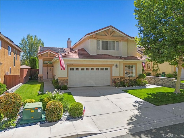 29508 Alyssum Ln, Canyon Country, CA 91387 - view of front of home with stone siding, a tiled roof, stucco siding, and driveway