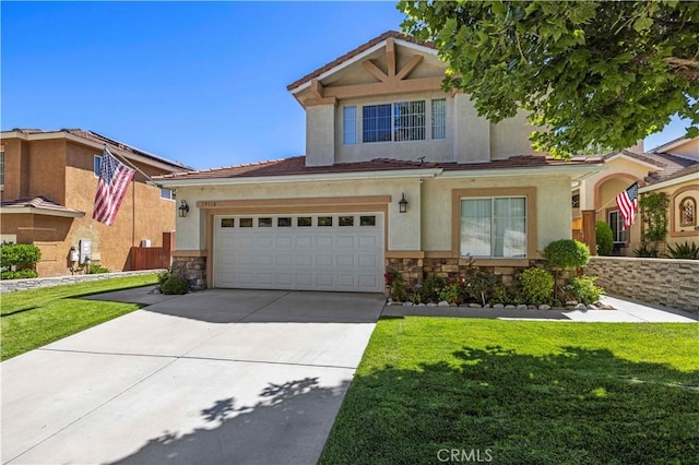29508 Alyssum Ln, Canyon Country, CA 91387 - view of front of house featuring stone siding, stucco siding, driveway, and a front lawn