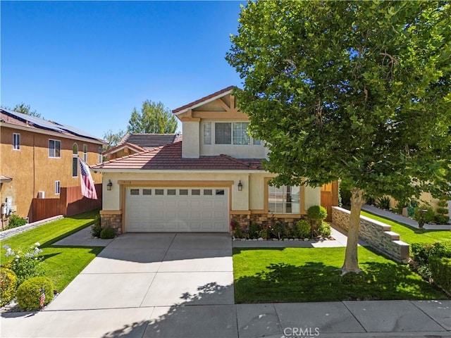 29508 Alyssum Ln, Canyon Country, CA 91387 - view of front facade featuring stone siding, stucco siding, an attached garage, driveway, and a tile roof