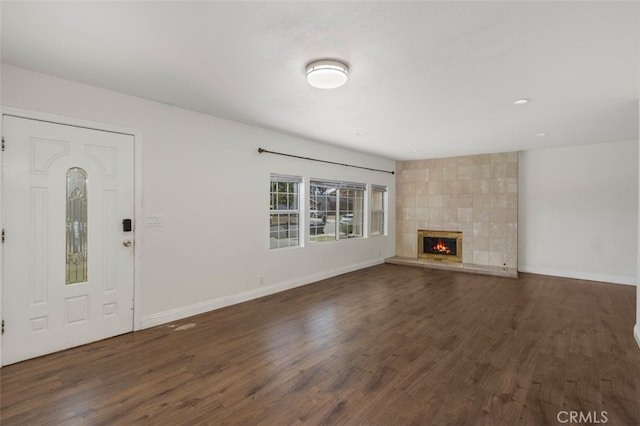 1329 S St Malo St, West Covina, CA 91790 - unfurnished living room featuring dark wood-style floors, a fireplace, and recessed lighting