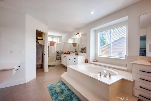 8550 Rolling Hills Dr, Corona, CA 92883 - full bathroom with a stall shower, a bath, and vanity
