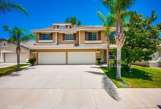 8550 Rolling Hills Dr, Corona, CA 92883 - traditional-style house featuring concrete driveway, a garage, stucco siding, and a front lawn