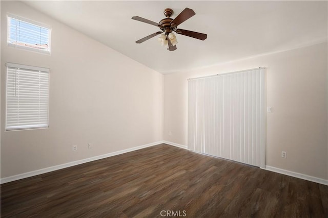 5224 Sierra Caves Ave, Bakersfield, CA 93313 - empty room featuring dark wood-style flooring, ceiling fan, and vaulted ceiling
