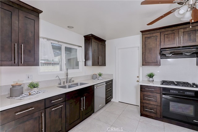 6804 Elm, Cypress, CA 90630 - kitchen featuring oven, exhaust hood, dishwasher, light countertops, and ceiling fan