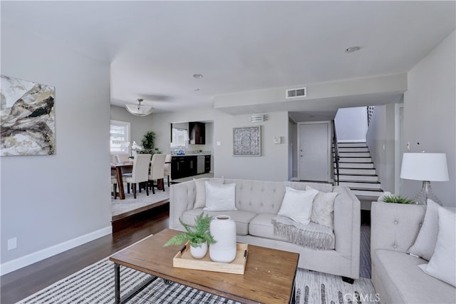 6804 Elm, Cypress, CA 90630 - living area with stairs and wood finished floors