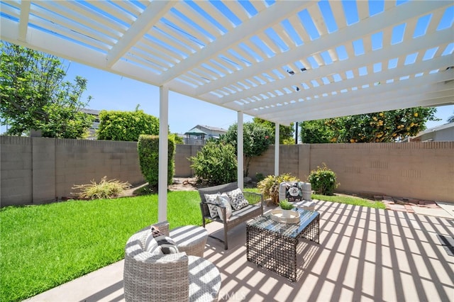 16660 Spruce Cir, Fountain Valley, CA 92708 - fenced backyard featuring outdoor lounge area, a patio, and a pergola