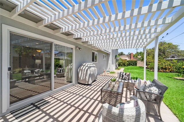 16660 Spruce Cir, Fountain Valley, CA 92708 - view of patio / terrace with an outdoor hangout area and a pergola