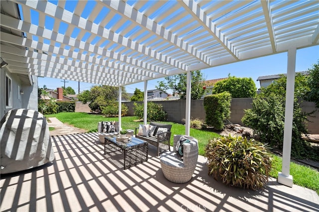 16660 Spruce Cir, Fountain Valley, CA 92708 - fenced backyard with an outdoor living space, a patio, and a pergola
