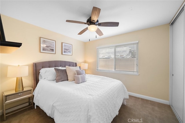 16660 Spruce Cir, Fountain Valley, CA 92708 - bedroom with carpet, a closet, and ceiling fan