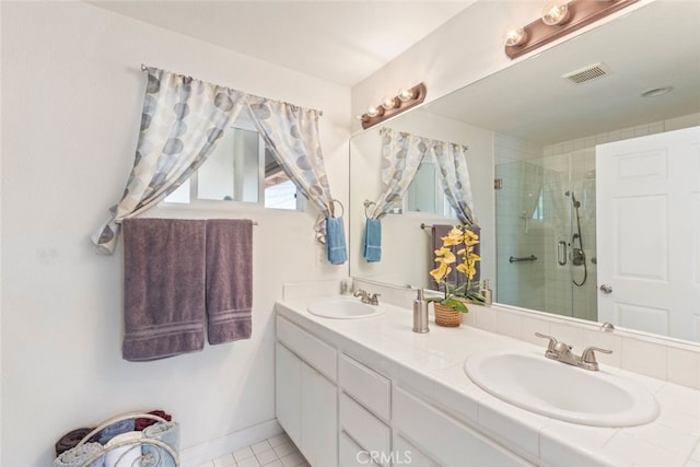 26866 Oakmont Dr, Menifee, CA 92586 - bathroom with double vanity and a stall shower