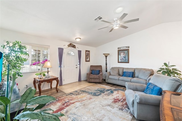 26866 Oakmont Dr, Menifee, CA 92586 - living room with lofted ceiling and ceiling fan
