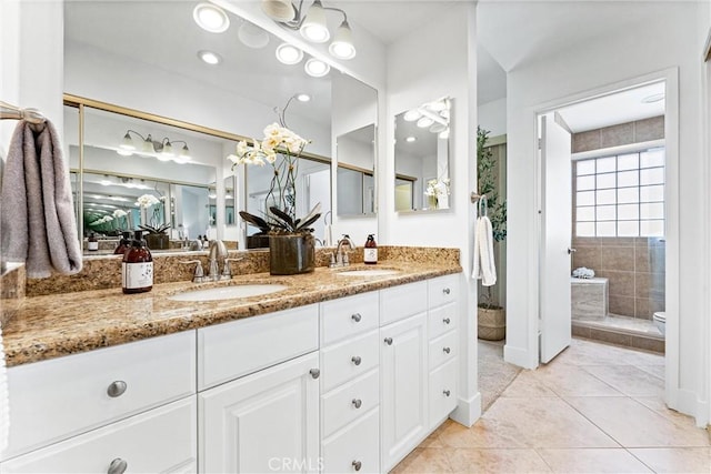 28082 Palmetto Ct, Laguna Niguel, CA 92677 - bathroom with double vanity, tile patterned flooring, and a tile shower
