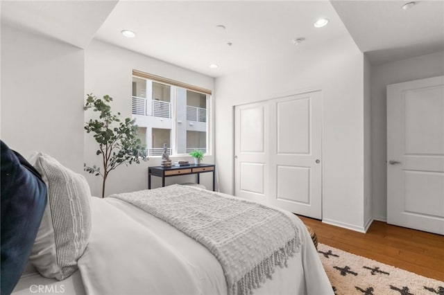 13028 Central Ave Unit 202, Hawthorne, CA 90250 - bedroom featuring wood finished floors, a closet, and recessed lighting
