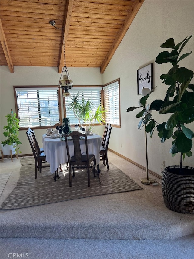 9535 Timberlane Ave, Hesperia, CA 92345 - dining area with carpet floors, wood ceiling, and healthy amount of natural light