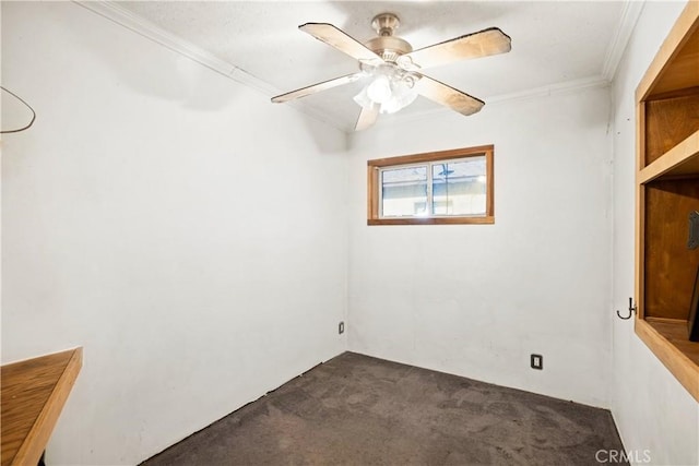 1811 Elaine St, Pomona, CA 91767 - spare room featuring dark carpet, ornamental molding, and ceiling fan