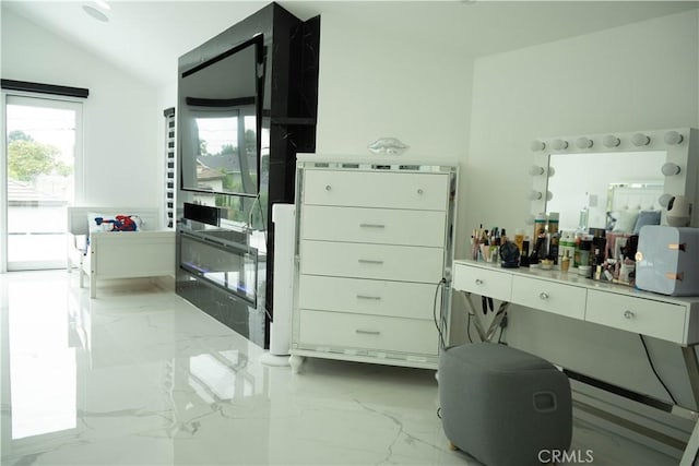 9359 Cecilia St, Downey, CA 90241 - bedroom featuring light marble finish floors, multiple windows, and lofted ceiling
