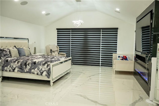 9359 Cecilia St, Downey, CA 90241 - bedroom with marble tiled flooring, vaulted ceiling, and recessed lighting