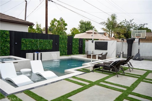 9359 Cecilia St, Downey, CA 90241 - view of pool featuring a fenced backyard, a patio, and an in-ground hot tub