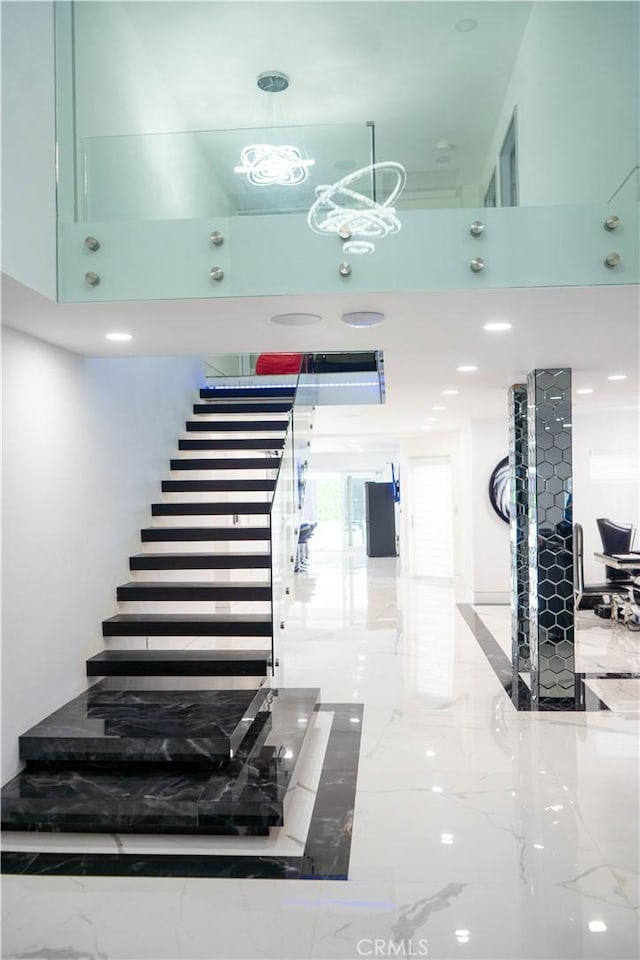9359 Cecilia St, Downey, CA 90241 - stairway with marble tiled floors