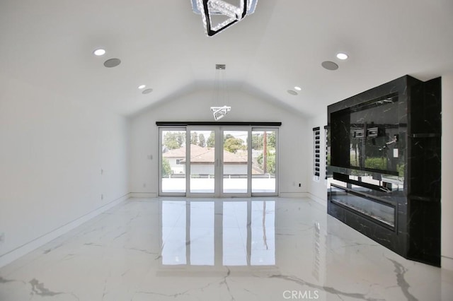 9359 Cecilia St, Downey, CA 90241 - unfurnished room featuring marble tiled flooring, lofted ceiling, and recessed lighting