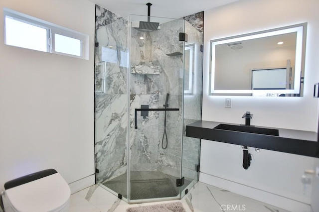 9359 Cecilia St, Downey, CA 90241 - bathroom with marble finish floors and a marble finish shower