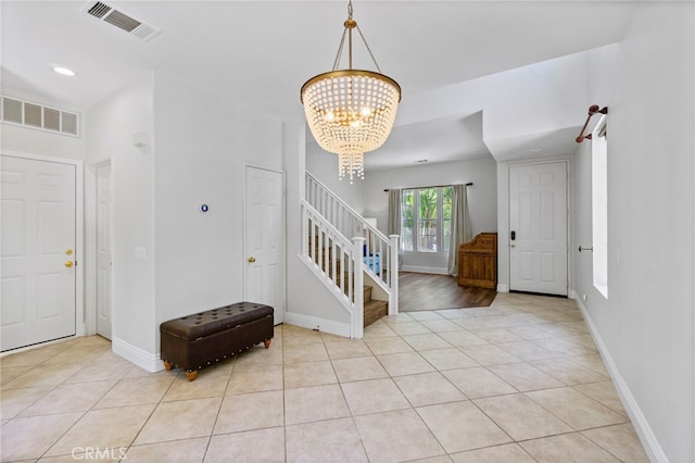 3 Kyle Ct, Ladera Ranch, CA 92694 - foyer with stairs, light tile patterned flooring, and a chandelier