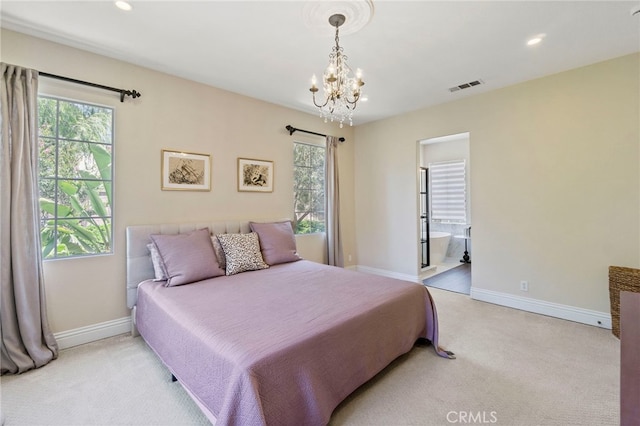 3 Kyle Ct, Ladera Ranch, CA 92694 - carpeted bedroom with a chandelier, recessed lighting, and ensuite bathroom